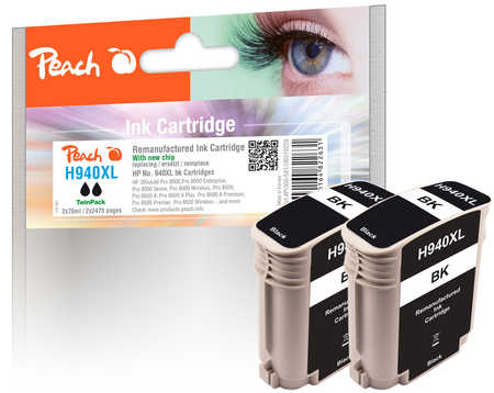 Peach HP 940 XLbk 2 Druckerpatrone XL 2*bk ersetzt HP No. 940XL bk*2, D8J48AE für z.B. HP OfficeJet Pro 8000, HP OfficeJ