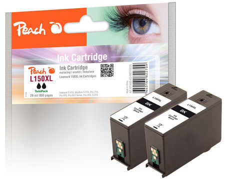 Peach L150 XLBK 2 Druckerpatronen XL 2*bk ersetzt Lexmark No. 150XLBK*2, 14N1614E, 14N1636 für z.B. Lexmark Interpret S 