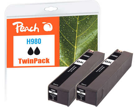 Peach HP 980 bk 2 Druckerpatrone 2*bk ersetzt HP No. 980 bk*2, D8J10A*2 für z.B. HP OfficeJet Enterprise Color Flow X 58