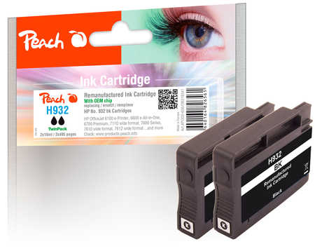 Image of Peach H932bk 2 Druckerpatrone 2*bk ersetzt HP No. 932 bk*2, CN057A*2 für z.B. HP OfficeJet 6700 Premium, HP OfficeJet 6600 e-All-in-Onebei 3ppp3 Peach online Shop