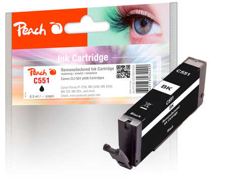 Image of Peach C551BK Druckerpatrone bkph ersetzt Canon CLI-551BK, 6508B001 für z.B. Canon Pixma IP 7250, Canon Pixma MX 925, Canon Pixma IP 8750bei 3ppp3 Peach online Shop