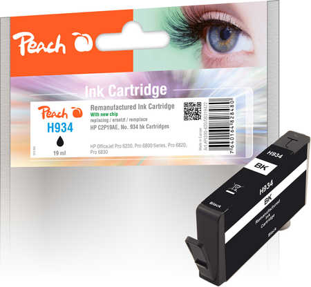 Image of Peach H934bk Druckerpatrone bk ersetzt HP No. 934 bk, C2P19A für z.B. HP OfficeJet Pro 6830, HP OfficeJet Pro 6230, HP OfficeJet 6815bei 3ppp3 Peach online Shop