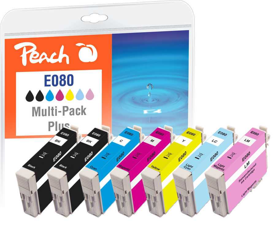 Peach E807 7 Druckerpatronen (2*bk, cy, cyph, ma, maph, ye) ersetzt Epson T0807, T0801, C13T08074011, C13T08014011 für z