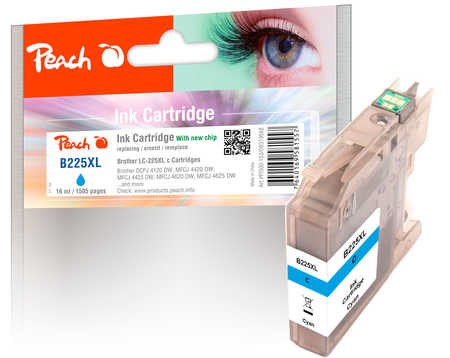 Peach B225 XLC Druckerpatrone XL cy ersetzt Brother LC-225XLC für z.B. Brother DCPJ 4120 DW, Brother MFCJ 4420 DW, Brother MFCJ 4425 DW