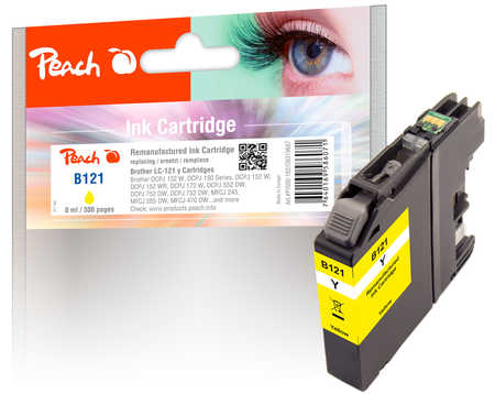 Image of Peach B121Y Druckerpatrone ye ersetzt Brother LC-121Y für z.B. Brother DCPJ 552 DW, Brother DCPJ 752 DW, Brother MFCJ 870 DW, Brother DCPJ 132 Wbei 3ppp3 Peach online Shop