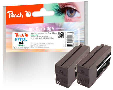 Peach HP 711 XLBK 2 Druckerpatrone XL 2*bk ersetzt HP No. 711XL BK*2, CZ133AE*2 für z.B. HP DesignJet T 120, HP DesignJe