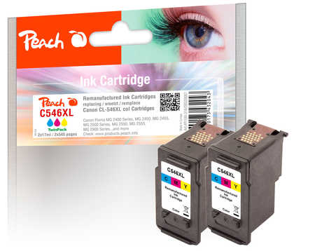 Peach C546 XL Doppelpack Druckköpfe XL 2*col ersetzt Canon CL-546XL*2, 8288B001*2 für z.B. Canon Pixma TS 3451, Canon Pi