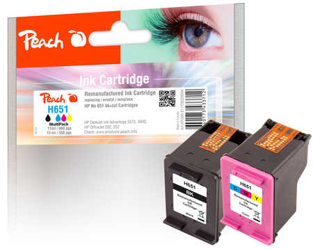 Image of Peach HP 651 2 Druckköpfe (bk, col) ersetzt HP No. 651, C2P10AE, C2P11AE für z.B. HP OfficeJet 252 Mobile, HP OfficeJet 202, HP OfficeJet 202 C