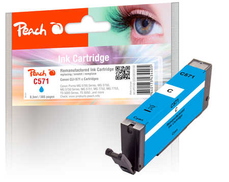 Image of Peach C571C Druckerpatrone cy ersetzt Canon CLI-571C, 0386C001 für z.B. Canon Pixma TS 5050, Canon Pixma TS 8050, Canon Pixma TS 5051bei 3ppp3 Peach online Shop