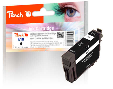 Image of Peach E18bk Druckerpatrone bk ersetzt Epson No. 18 bk, C13T18014010 für z.B. Epson Expression Home XP -100, Epson Expression Home XP -102bei 3ppp3 Peach online Shop