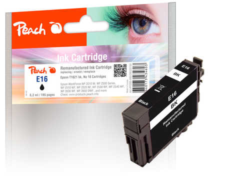 Image of Peach E16bk Druckerpatrone bk ersetzt Epson No. 16 bk, C13T16214010 für z.B. Epson WorkForce WF -2010 W, Epson WorkForce WF -2500bei 3ppp3 Peach online Shop