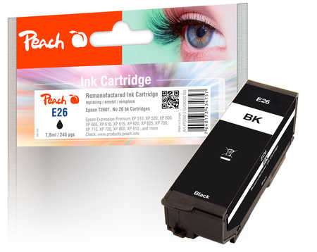 Image of Peach E26bk Druckerpatrone bk ersetzt Epson No. 26 bk, C13T26014010 für z.B. Epson Expression Premium XP -510, Epson Expression Premium XP -520bei 3ppp3 Peach online Shop