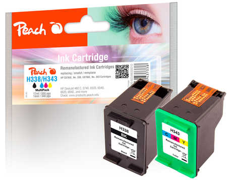 Peach HP 338 2 Druckköpfe (bk, col) ersetzt HP No. 338, No. 343, C8765E, C8766E für z.B. HP DeskJet 460, HP DeskJet 460 