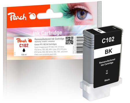 Peach C102 BK XL-Druckerpatrone bk ersetzt Canon PFI-102BK, 0895B001, 29952627 für z.B. Canon Imageprograf IPF 500, Cano