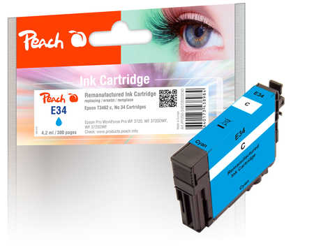 Image of Peach E34 Druckerpatrone cy ersetzt Epson T3462, No. 34 c, C13T34624010 für z.B. Epson WorkForce Pro WF -3700, Epson WorkForce Pro WF -3720 DW