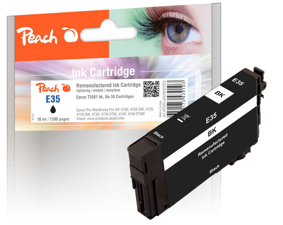 Peach E35 Druckerpatrone bk ersetzt Epson T3581, No. 35 bk, C13T35814010 für z.B. Epson WorkForce Pro WF -4720 DWF, Epso