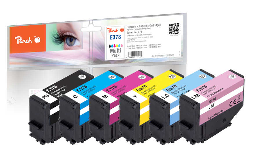 Peach E378/478 6 Druckerpatronen (bk, cy, cyph, ma, maph, ye) ersetzt Epson T3788, No. 378, C13T37884010 für z.B. Epson 