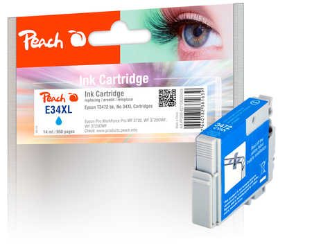 Peach E34 Druckerpatrone XL cy ersetzt Epson T3472, No. 34XL c, C13T34724010 für z.B. Epson WorkForce Pro WF -3700, Epson WorkForce Pro WF -3720