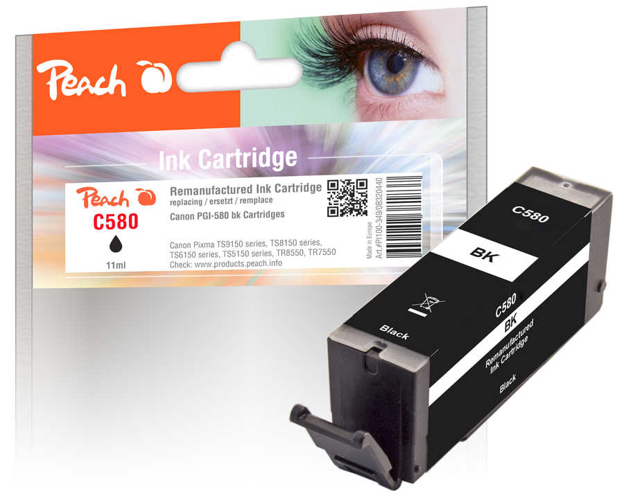 Image of Peach C580 PGBK Druckerpatrone bk ersetzt Canon PGI-580PGBK, 2078C001 für z.B. Canon Pixma TS 8350, Canon Pixma TS 6351 a, Canon Pixma TS 6350