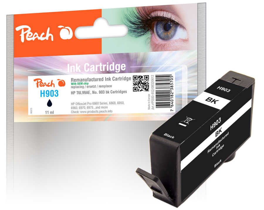 Image of Peach HP 903 bk Druckerpatrone bk ersetzt HP No. 903 bk, T6L99AE für z.B. HP OfficeJet Pro 6970, HP OfficeJet 6950, HP OfficeJet Pro 6860