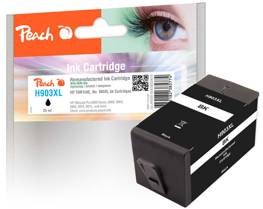 Image of Peach HP 903 XLbk Druckerpatrone XL bk ersetzt HP No. 903XL bk, T6M15AE für z.B. HP OfficeJet Pro 6970, HP OfficeJet 6950, HP OfficeJet Pro 6860