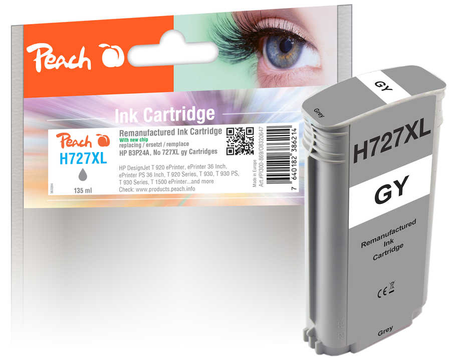 Peach HP 727 gy Druckerpatrone gy ersetzt HP No. 727 gy, B3P24A für z.B. HP DesignJet T 1500 ePrinter, HP DesignJet T 1500 ePrinter 36 Inch