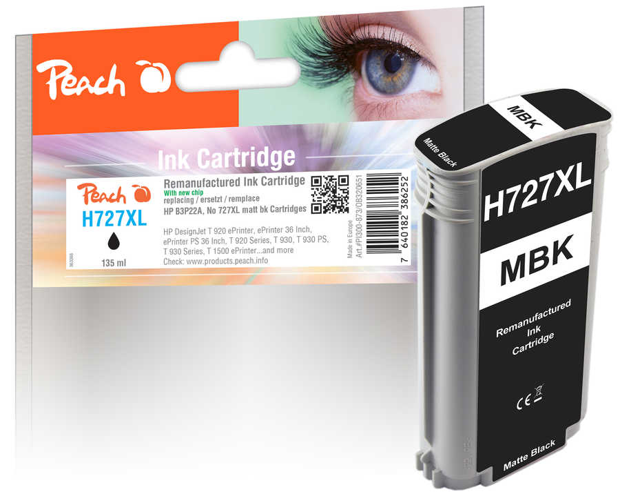 Peach HP 727 mbk Druckerpatrone bkmt ersetzt HP No. 727 mbk, B3P22A für z.B. HP DesignJet T 1500 ePrinter, HP DesignJet T 1500 ePrinter 36 Inch
