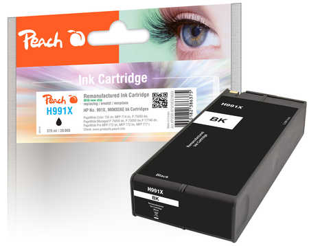 Peach HP 991 XBK Druckerpatrone XL bk ersetzt HP No. 991X BK, M0K02AE für z.B. HP PageWide Color 755 dn, HP PageWide Col