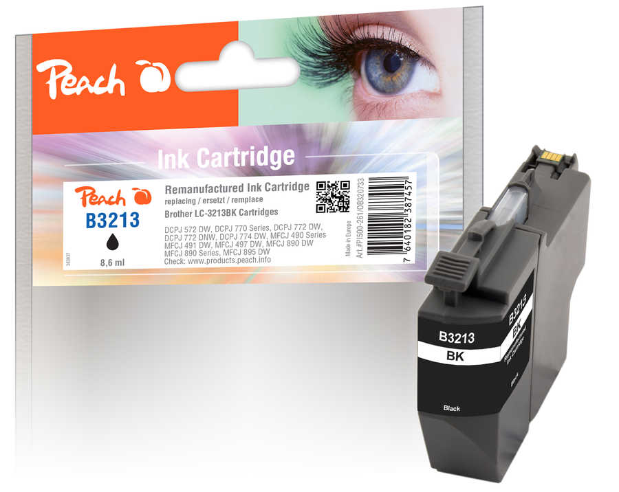 Image of Peach B3213BK Druckerpatrone XL bk ersetzt Brother LC-3213BK für z.B. Brother DCPJ 572 DW, Brother MFCJ 497 DW, Brother MFCJ 890 DW, Brother DCPJ 770bei 3ppp3 Peach online Shop