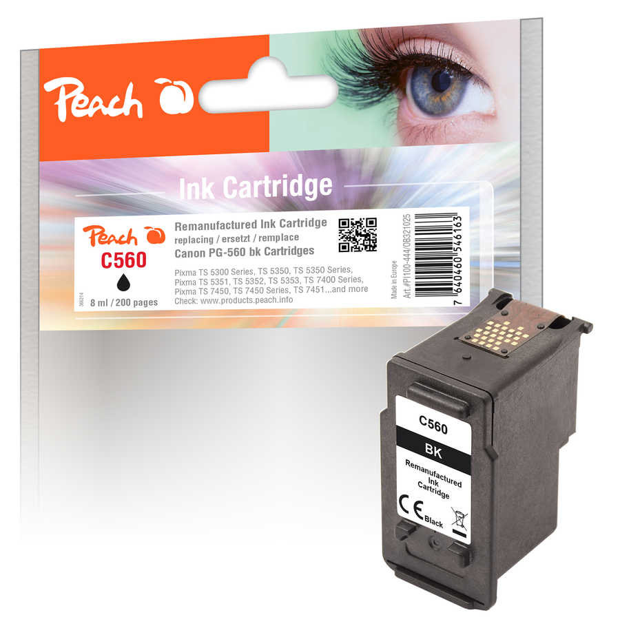 Image of Peach C560 Druckkopf bk ersetzt Canon PG-560, 3713C001 für z.B. Canon Pixma TS 5350 i, Canon Pixma TS 5350, Canon Pixma TS 5351, Canon Pixma TS 7400