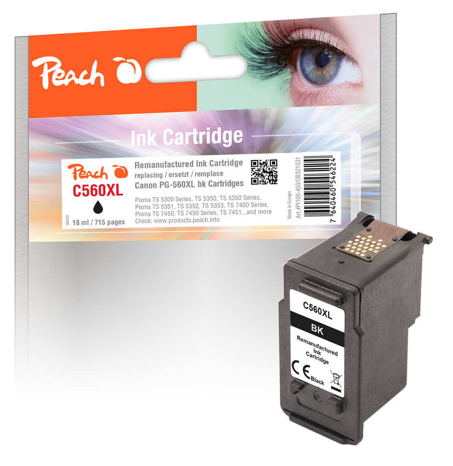 Peach C560 XL Druckkopf XL bk ersetzt Canon PG-560XL, 3712C001 für z.B. Canon Pixma TS 5350 i, Canon Pixma TS 5350, Cano