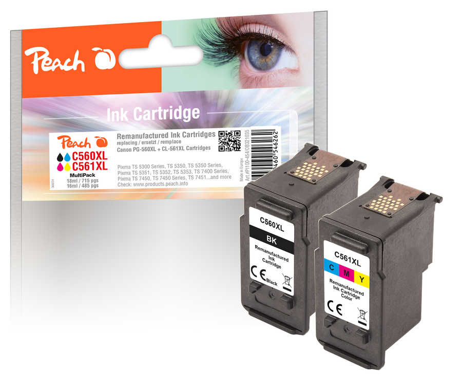 Peach C560 XLBK 2 Druckerpatronen XL (bk, col) ersetzt Canon PG-560XLBK, CL-561XLC, 3712C006 für z.B. Canon Pixma TS 535