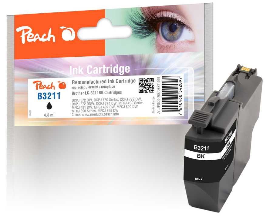 Image of Peach B3211BK Druckerpatrone bk ersetzt Brother LC-3211BK für z.B. Brother DCPJ 572 DW, Brother MFCJ 497 DW, Brother MFCJ 890 DW, Brother MFCJ 491 DWbei 3ppp3 Peach online Shop