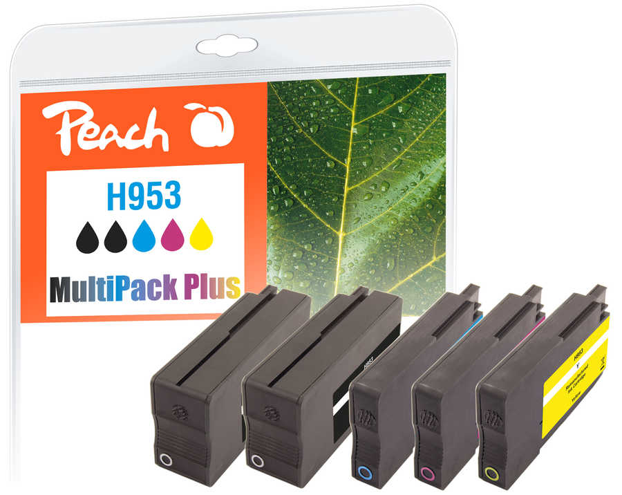Peach HP 953 5 Druckerpatronen (2*bk, c/m/y) ersetzt HP No. 953, L0S58AE*2, F6U12AE, F6U13AE, F6U14AE für z.B. HP OfficeJet Pro 8210