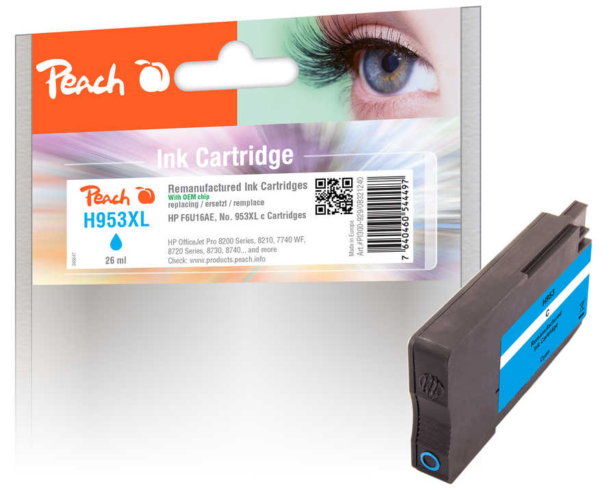 Image of Peach HP 953 XLc Druckerpatrone XL cy ersetzt HP No. 953XL c, F6U16AE für z.B. HP OfficeJet Pro 8720, HP OfficeJet Pro 8715, HP OfficeJet Pro 8730
