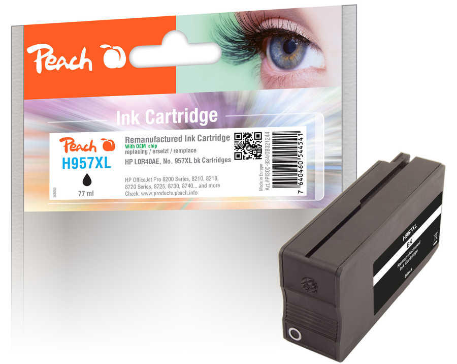 Peach HP 957 XLbk Druckerpatrone XL bk ersetzt HP No. 957XL bk, L0R40AE für z.B. HP OfficeJet Pro 7740 WF, HP OfficeJet 