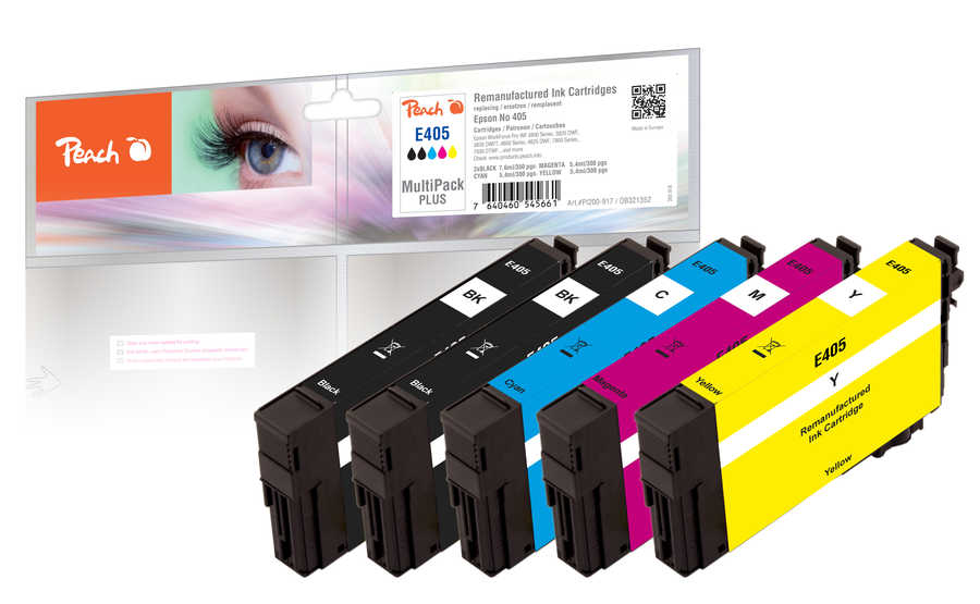 Peach E405 5 Druckerpatronen (2*bk/c, m, y) ersetzt Epson No. 405 für z.B. Epson WorkForce ECC 7000, Epson WorkForce Pro