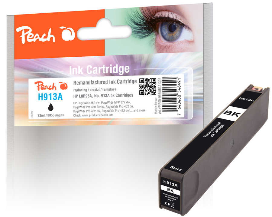 Peach HP 913 ABK Druckerpatrone bk ersetzt HP No. 913A BK, L0R95AE für z.B. HP PageWide 352 dw, HP PageWide Pro 450, HP 