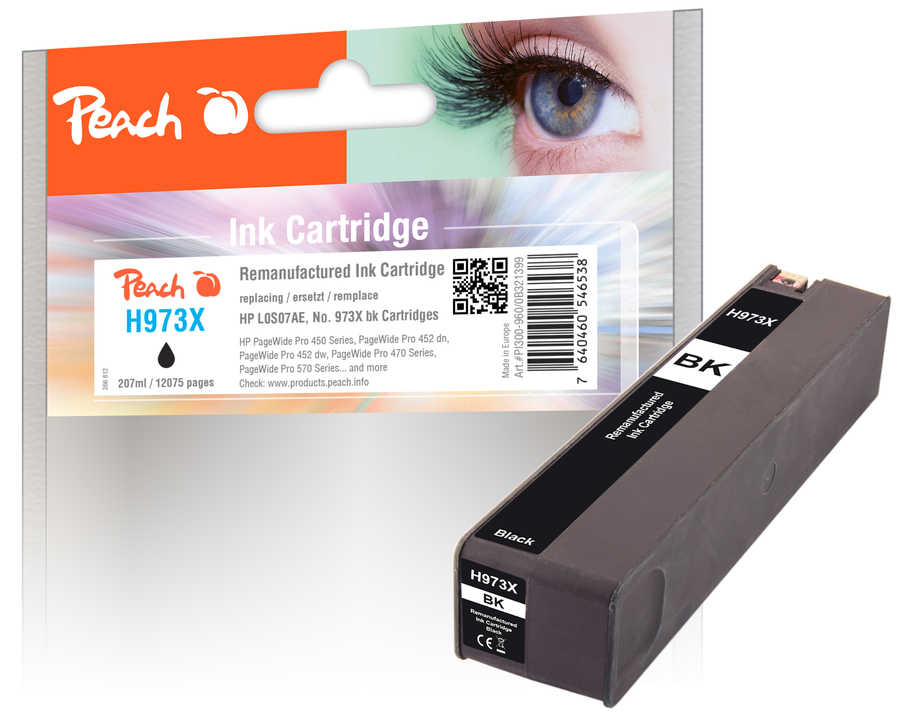 Peach HP 973 XBK Druckerpatrone XL bk ersetzt HP No. 973X BK, L0S07AE für z.B. HP PageWide Pro 450, HP PageWide Pro 452 