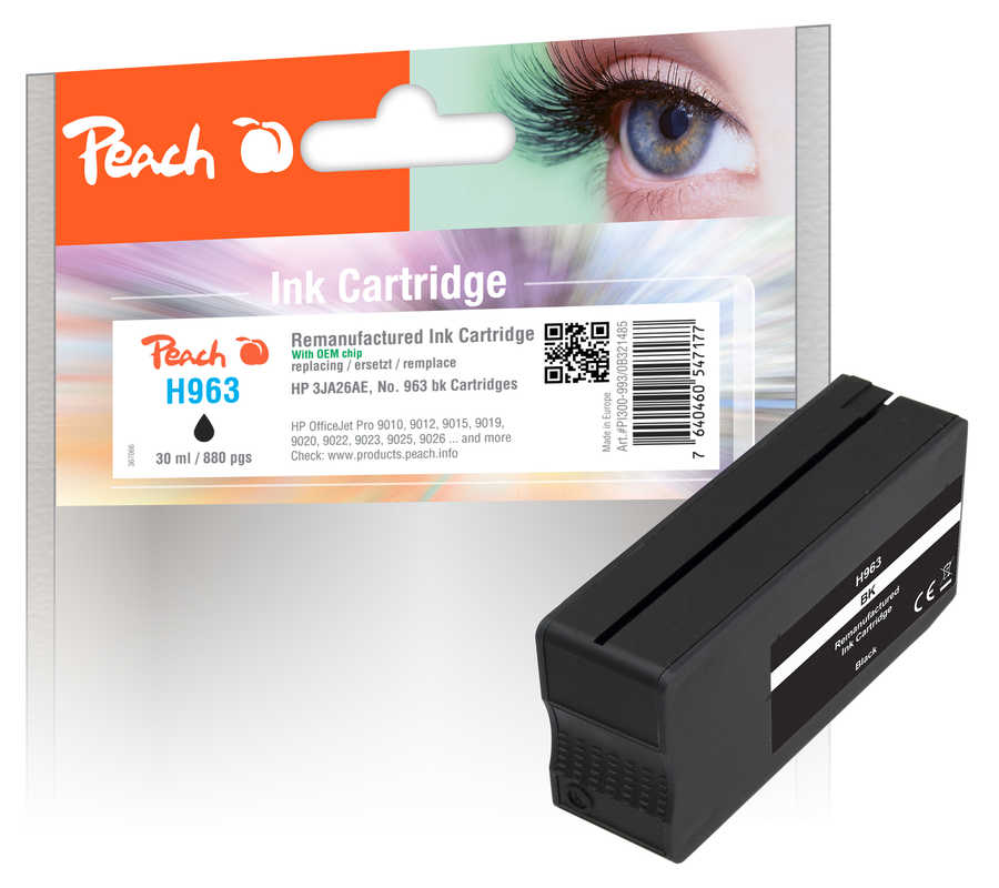 Image of Peach H963BK Druckerpatrone bk ersetzt HP No. 963 BK, 3JA26AE für z.B. HP OfficeJet Pro 9010, HP OfficeJet Pro 9012 e, HP OfficeJet Pro 9010 ebei 3ppp3 Peach online Shop