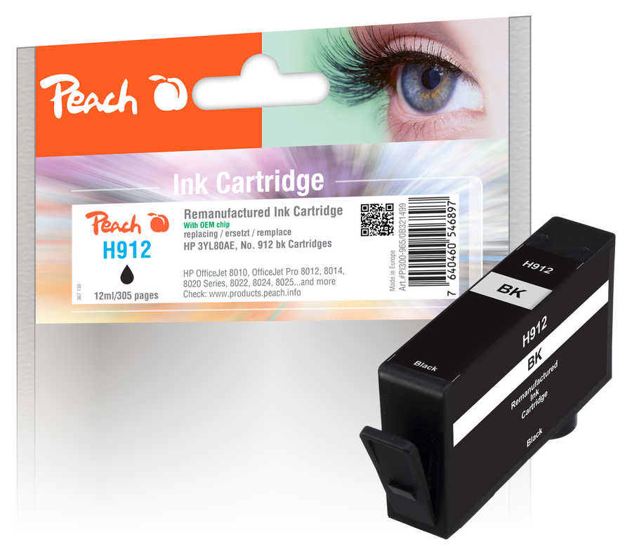 Image of Peach H912BK Druckerpatrone bk ersetzt HP No. 912 BK, 3YL80AE für z.B. HP OfficeJet Pro 8020, HP OfficeJet Pro 8022 e, HP OfficeJet 8010bei 3ppp3 Peach online Shop