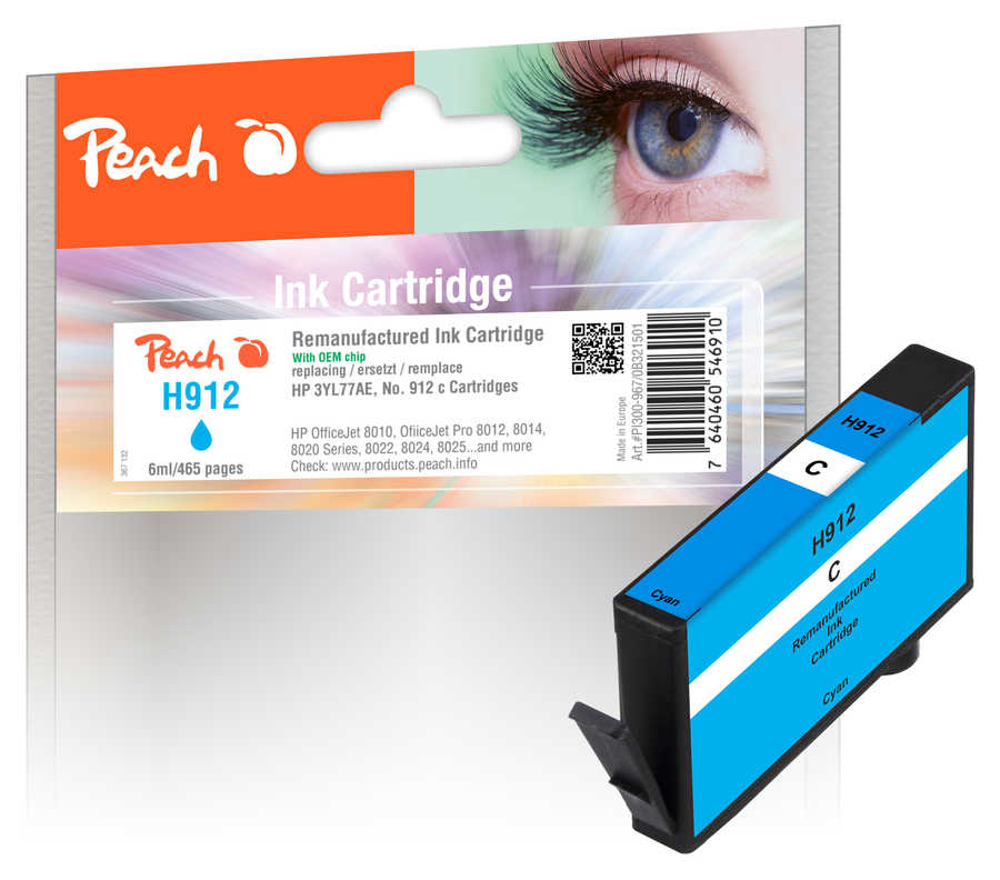 Image of Peach HP 912 C Druckerpatrone cy ersetzt HP No. 912 C, 3YL77AE für z.B. HP OfficeJet Pro 8020, HP OfficeJet Pro 8024, HP OfficeJet 8010