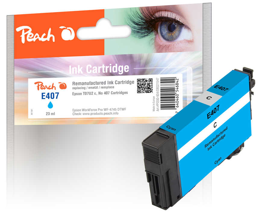 Image of Peach E407 C Druckerpatrone cy ersetzt Epson No. 407C, C13T07U240 für z.B. Epson WorkForce Pro WF -4745 DTWF