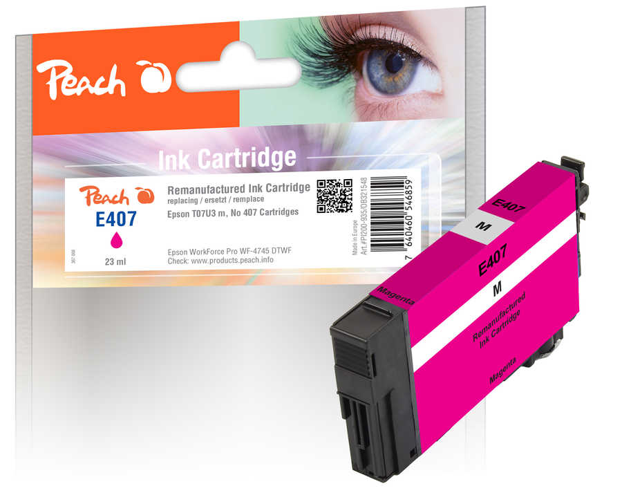 Image of Peach E407 M Druckerpatrone ma ersetzt Epson No. 407M, C13T07U340 für z.B. Epson WorkForce Pro WF -4745 DTWF