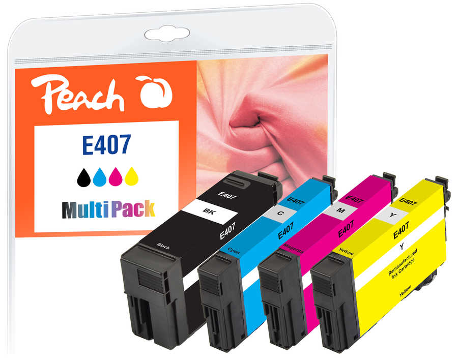 Peach E407 4 Druckerpatronen (bk/c, m, y) ersetzt Epson No. 407 für z.B. Epson WorkForce Pro WF -4745 DTWF