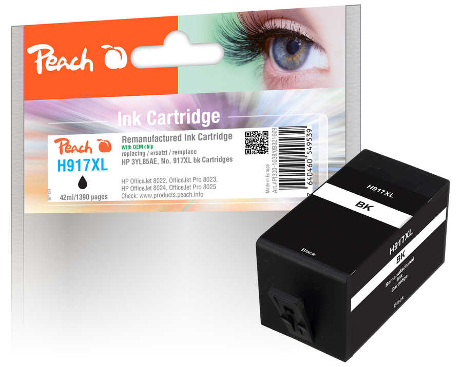 Peach Tintenpatrone schwarz HC kompatibel zu HP No. 917XL BK, 3YL85AE