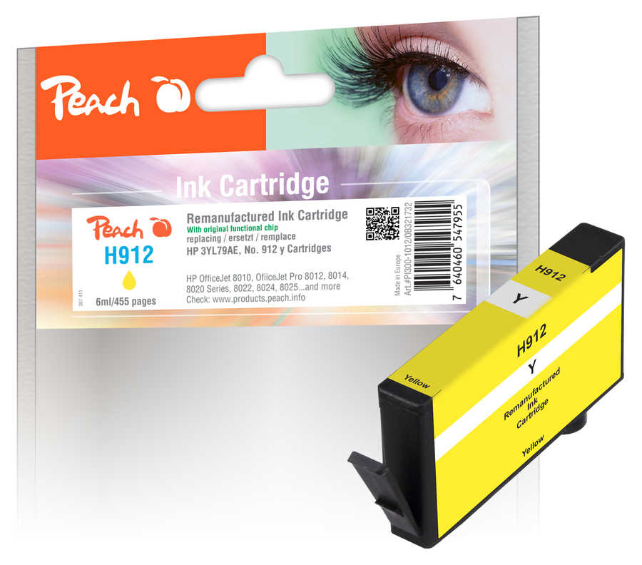 Image of Peach H912Y Druckerpatrone ye ersetzt HP No. 912 Y, 3YL79AE für z.B. HP OfficeJet Pro 8020, HP OfficeJet Pro 8022 e, HP OfficeJet 8010bei 3ppp3 Peach online Shop