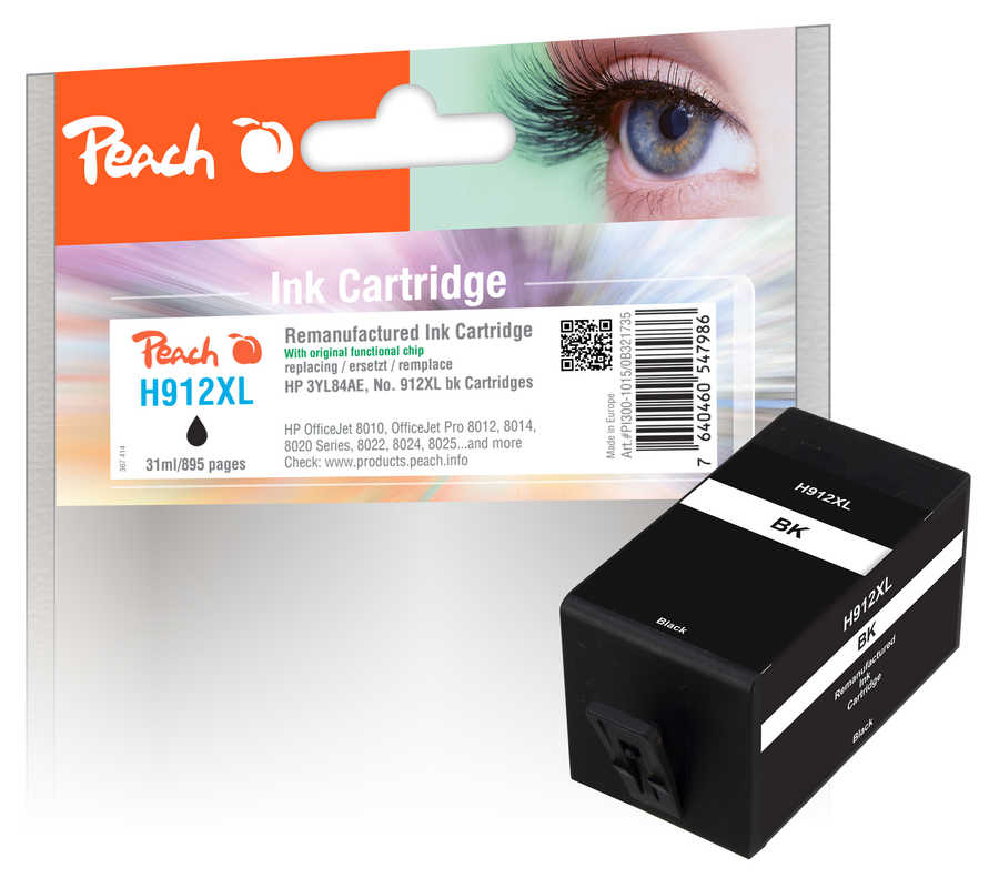 Image of Peach H912XLBK Druckerpatrone XL bk ersetzt HP No. 912XL BK, 3YL84AE für z.B. HP OfficeJet Pro 8020, HP OfficeJet Pro 8022 e, HP OfficeJet 8010bei 3ppp3 Peach online Shop