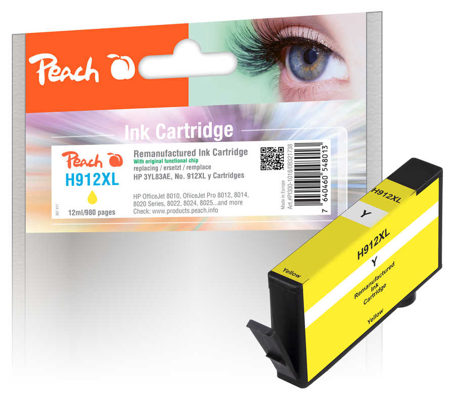 Image of Peach H912XLY Druckerpatrone XL ye ersetzt HP No. 912XL Y, 3YL83AE für z.B. HP OfficeJet Pro 8020, HP OfficeJet Pro 8022 e, HP OfficeJet 8010bei 3ppp3 Peach online Shop