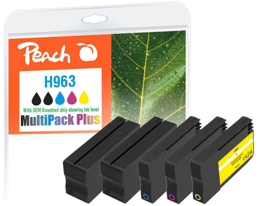 Peach HP 963 5 Druckerpatronen (2*bk, c/m/y) ersetzt HP No. 963, 6ZC70AE für z.B. HP OfficeJet Pro 9010, HP OfficeJet Pro 9012, HP OfficeJet Pro 9013